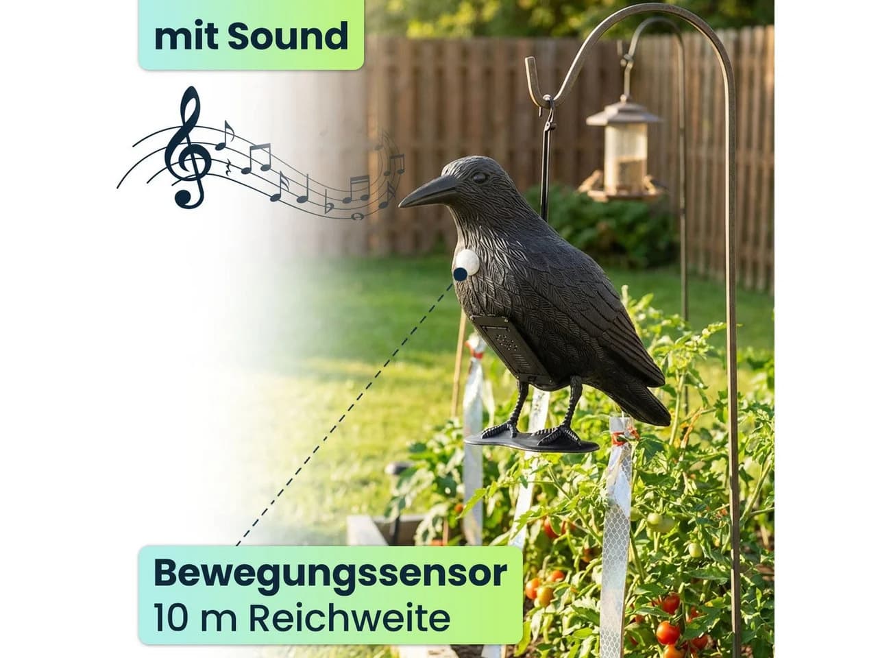 shop'n smile ideoon Vogel-Schreck Rabe Schwarz mit Bewegungssensor & Sound