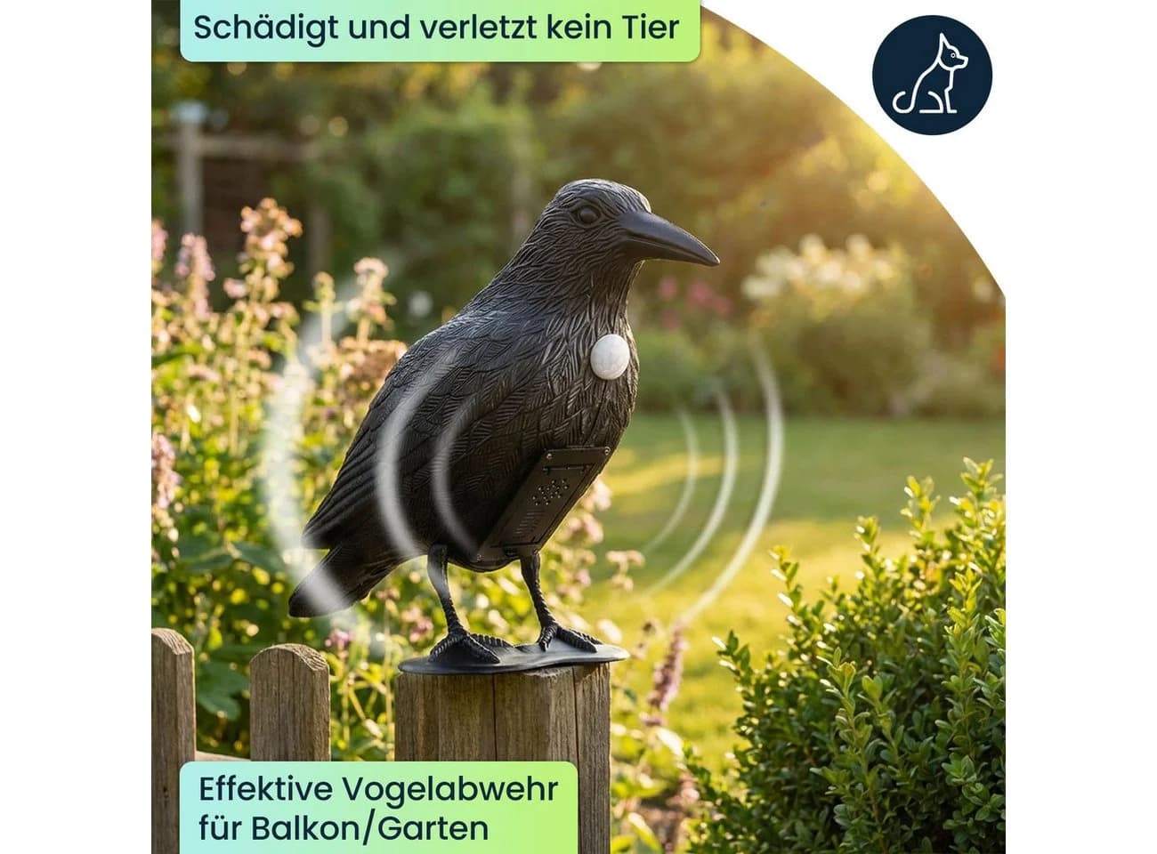shop'n smile ideoon Vogel-Schreck Rabe Schwarz mit Bewegungssensor & Sound - Bild 3