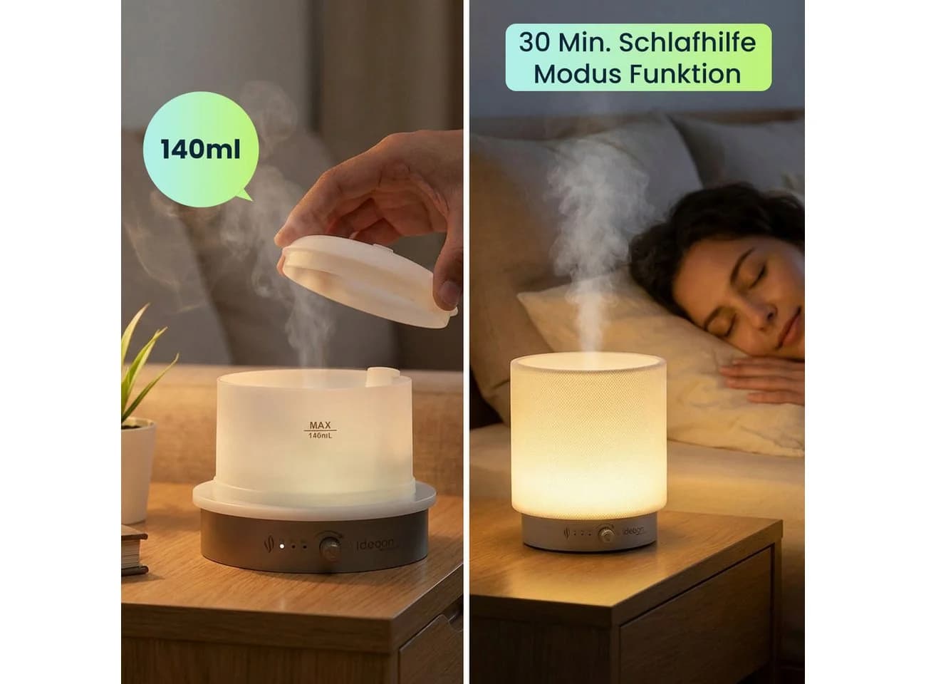 shop'n smile ideoon Aroma Diffuser 140ml LED dimmbar Silber/Weiß - Bild 4