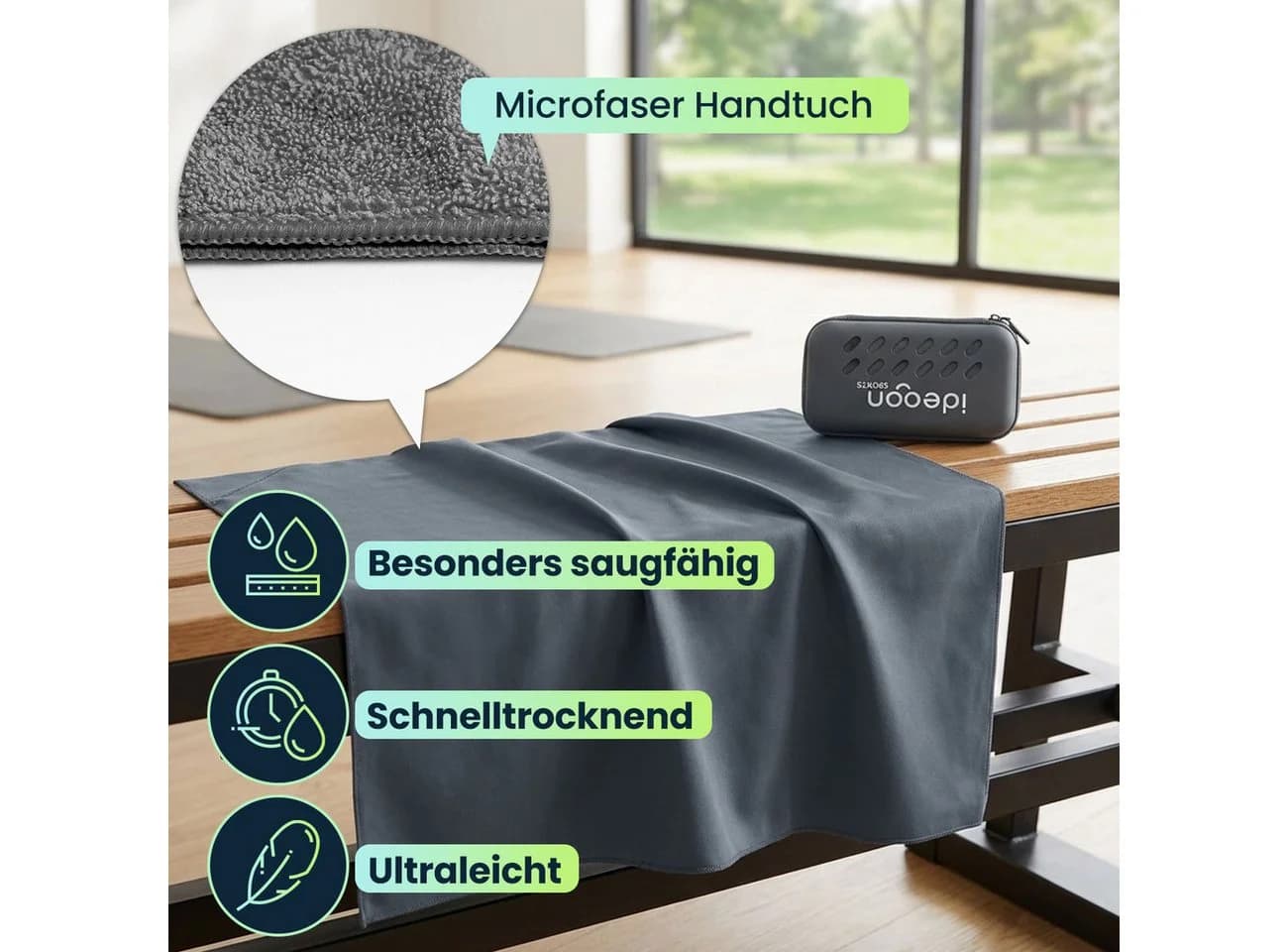 shop'n smile ideoon Sporthandtuch Microfaser Anthrazit 200x100 cm - Bild 4