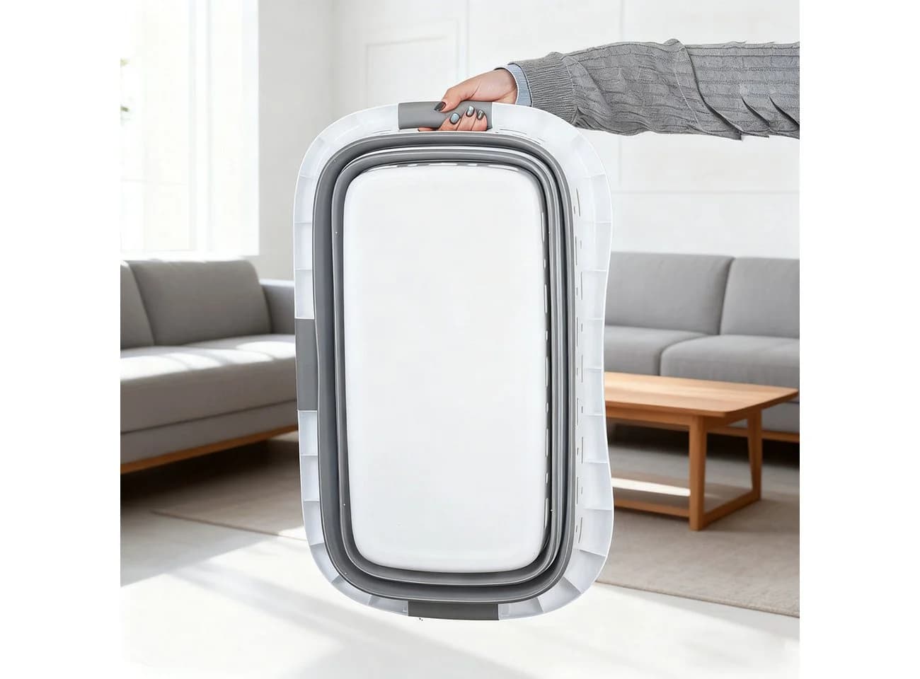 shop'n smile ideoon Faltbarer Wäschekorb 41L Grau/Weiss - Bild 4