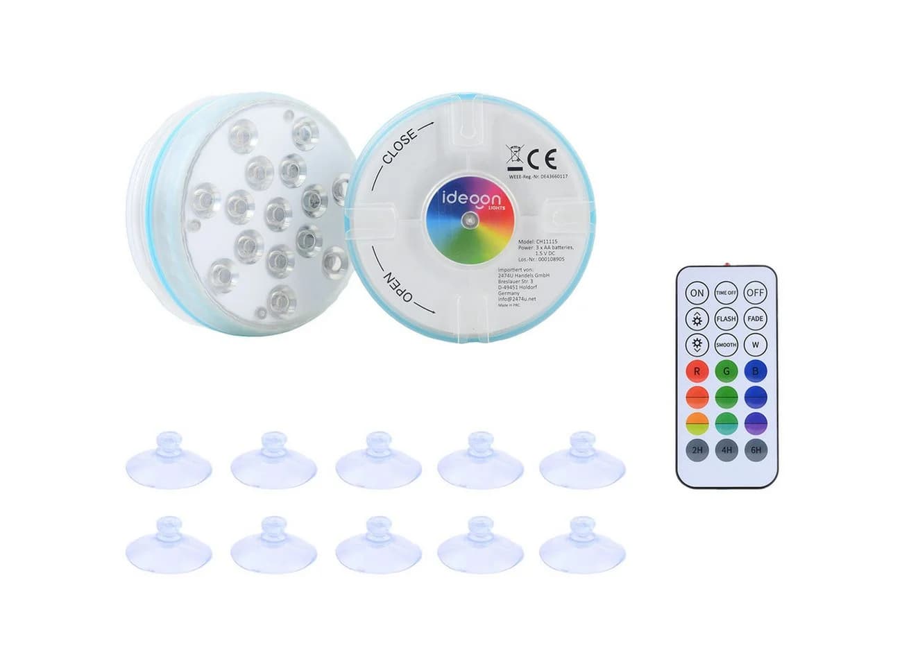 shop'n smile ideoon Pool-Lampe Multicolor LED 2er Set mit Timer & Fernbedienung