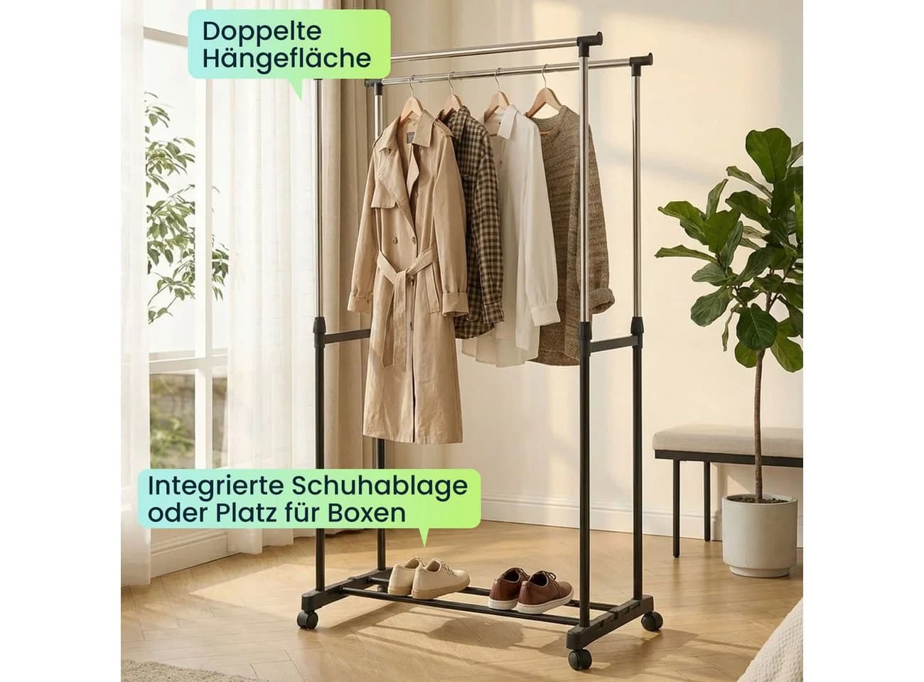 shop'n smile ideoon Mobiler Kleiderständer Doppelstange Schwarz - Bild 5
