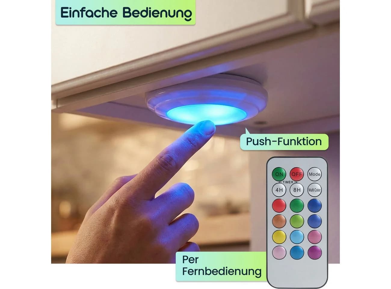 shop'n smile ideoon LED Unterbauleuchte 4er Set Dimmbar RGB Fernbedienung - Bild 3