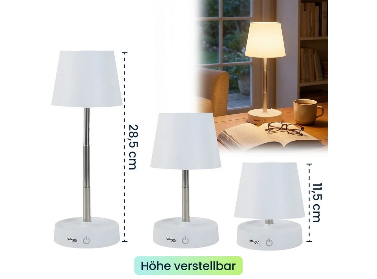 shop'n smile ideoon LED Tischleuchte Dimmbar & Akkubetrieben Edelstahl - Bild 5