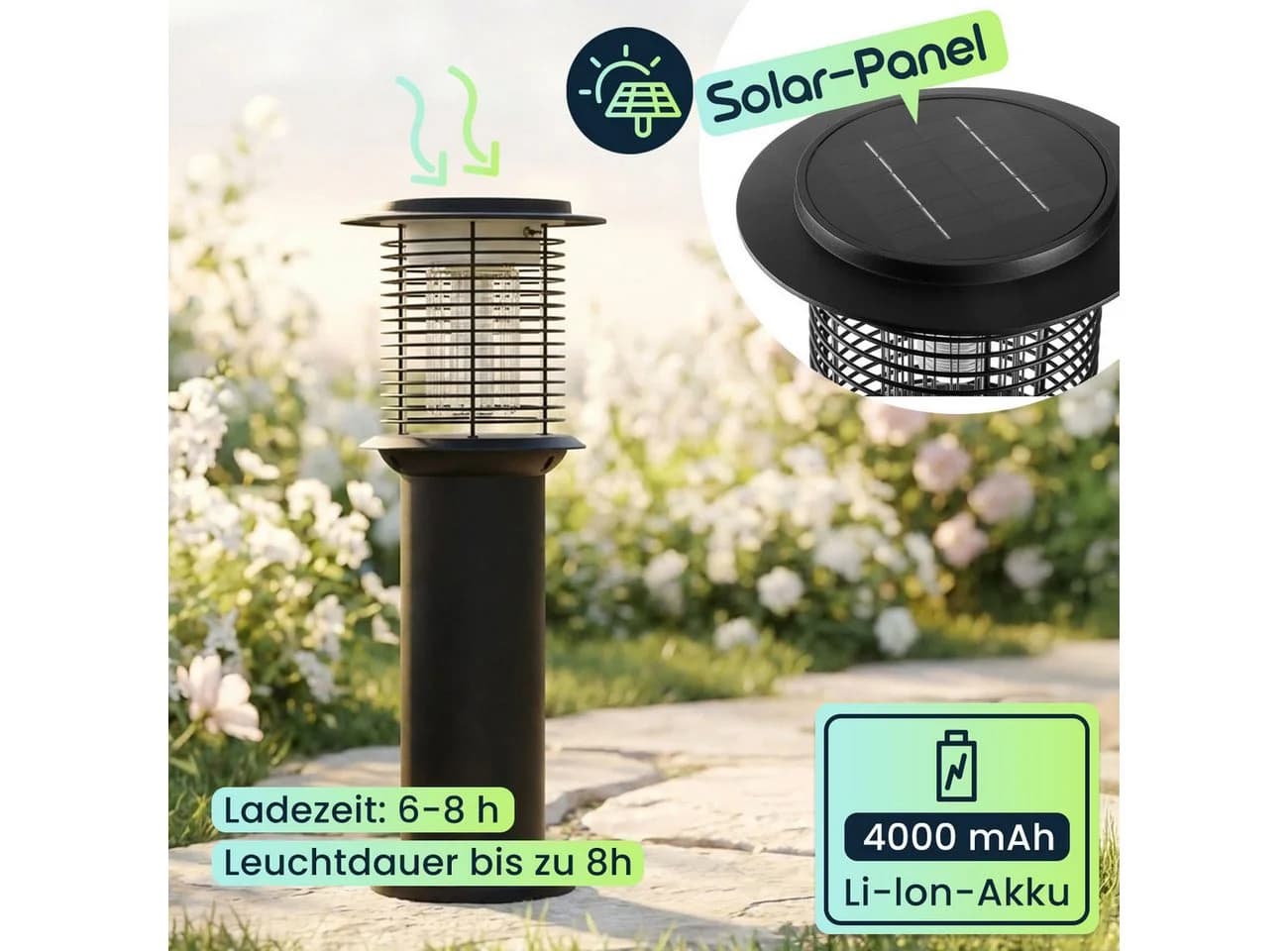 shop'n smile ideoon LED Solar Gartenleuchte Schwarz mit Insektenschutz - Bild 3