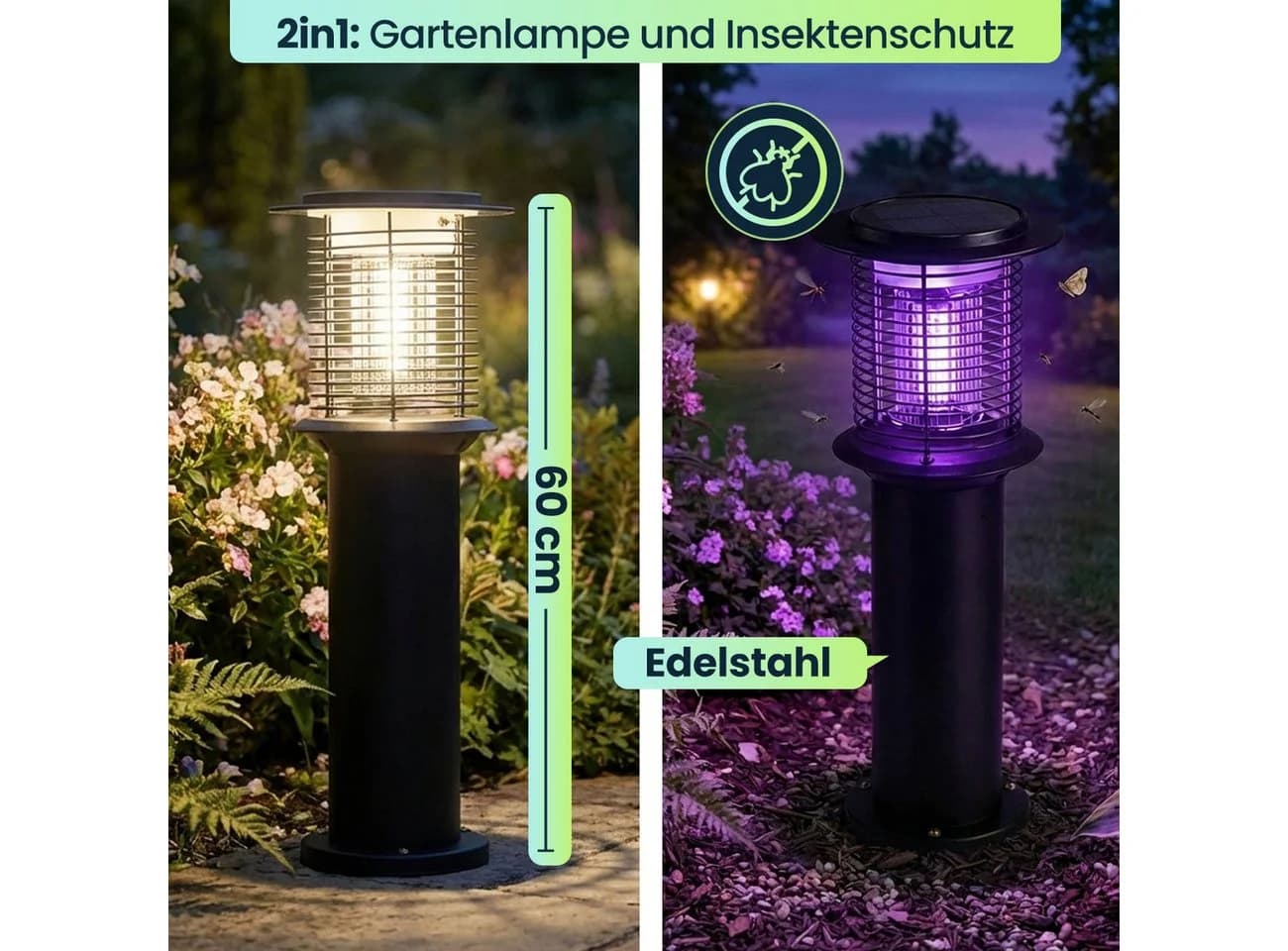 shop'n smile ideoon LED Solar Gartenleuchte Schwarz mit Insektenschutz - Bild 4