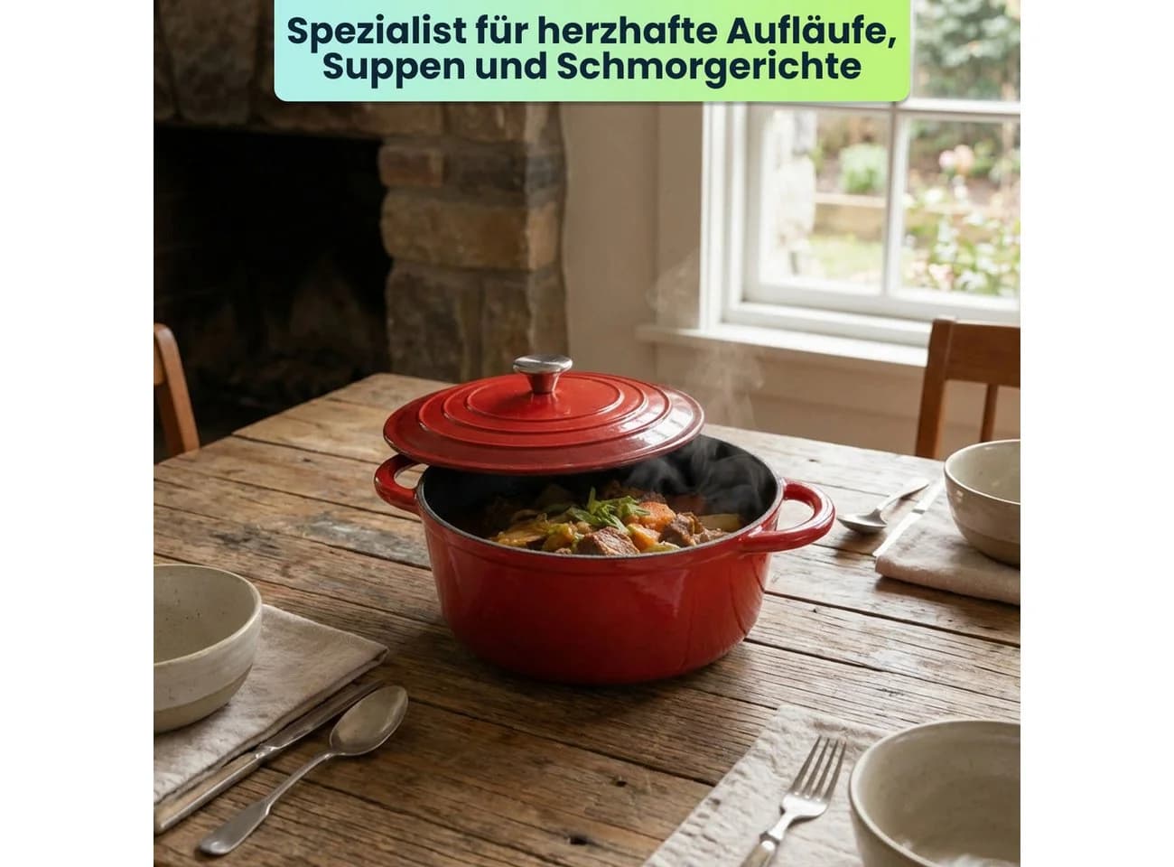 Casativo Schmortopf Gusseisen 22cm Rot 2,2L mit Deckel - Bild 4