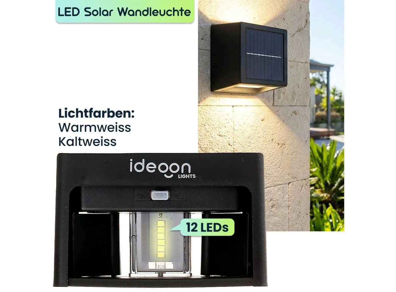 shop'n smile ideoon LED Solar Wandleuchte 4er Set Warm- & Kaltweiß - Bild 5