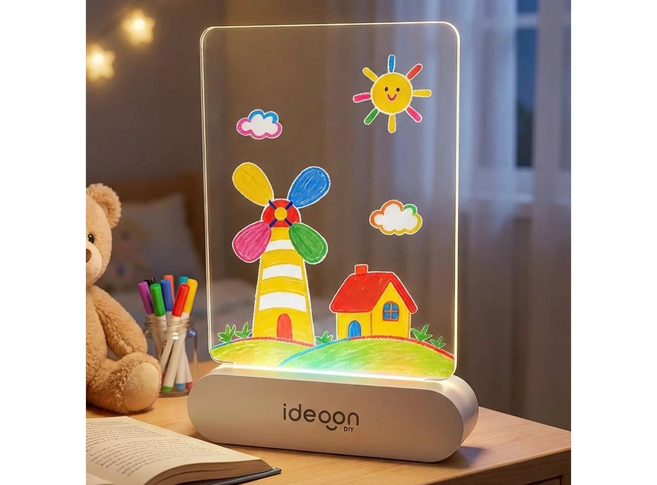 shop'n smile ideoon LED Acryl Maltafel mit Akku & 7 Buntstifte