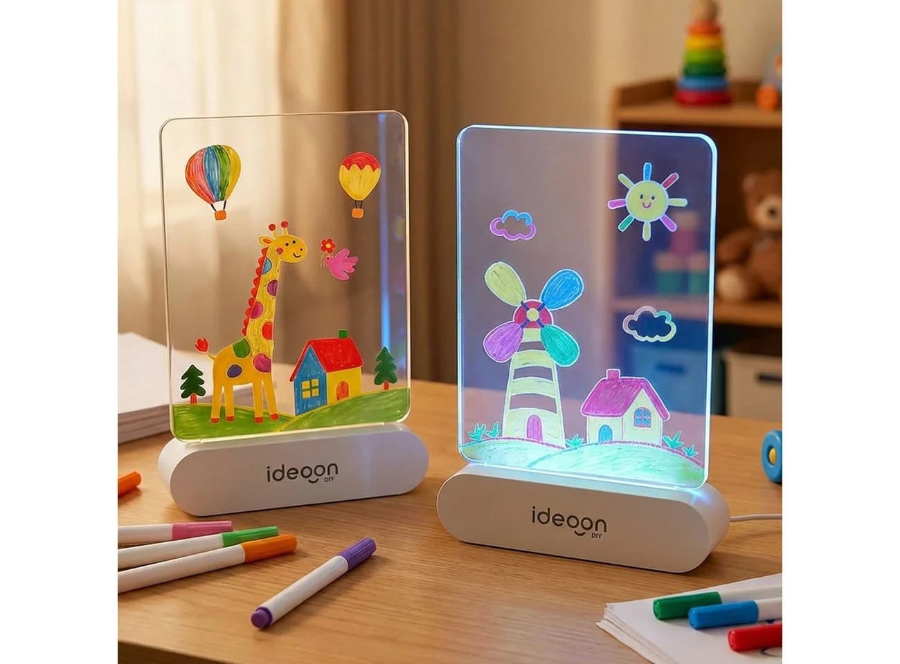 shop'n smile ideoon LED Acryl Maltafel mit Akku & 7 Buntstifte - Bild 2