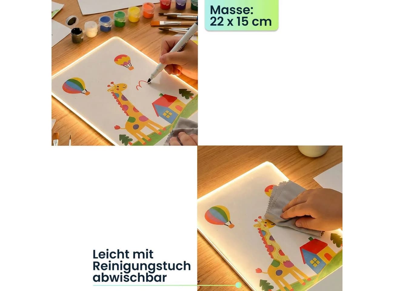 shop'n smile ideoon LED Acryl Maltafel mit Akku & 7 Buntstifte - Bild 5