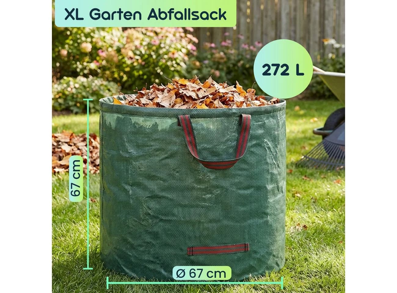 shop'n smile ideoon Gartensack XL 272L Grün mit Doppelboden