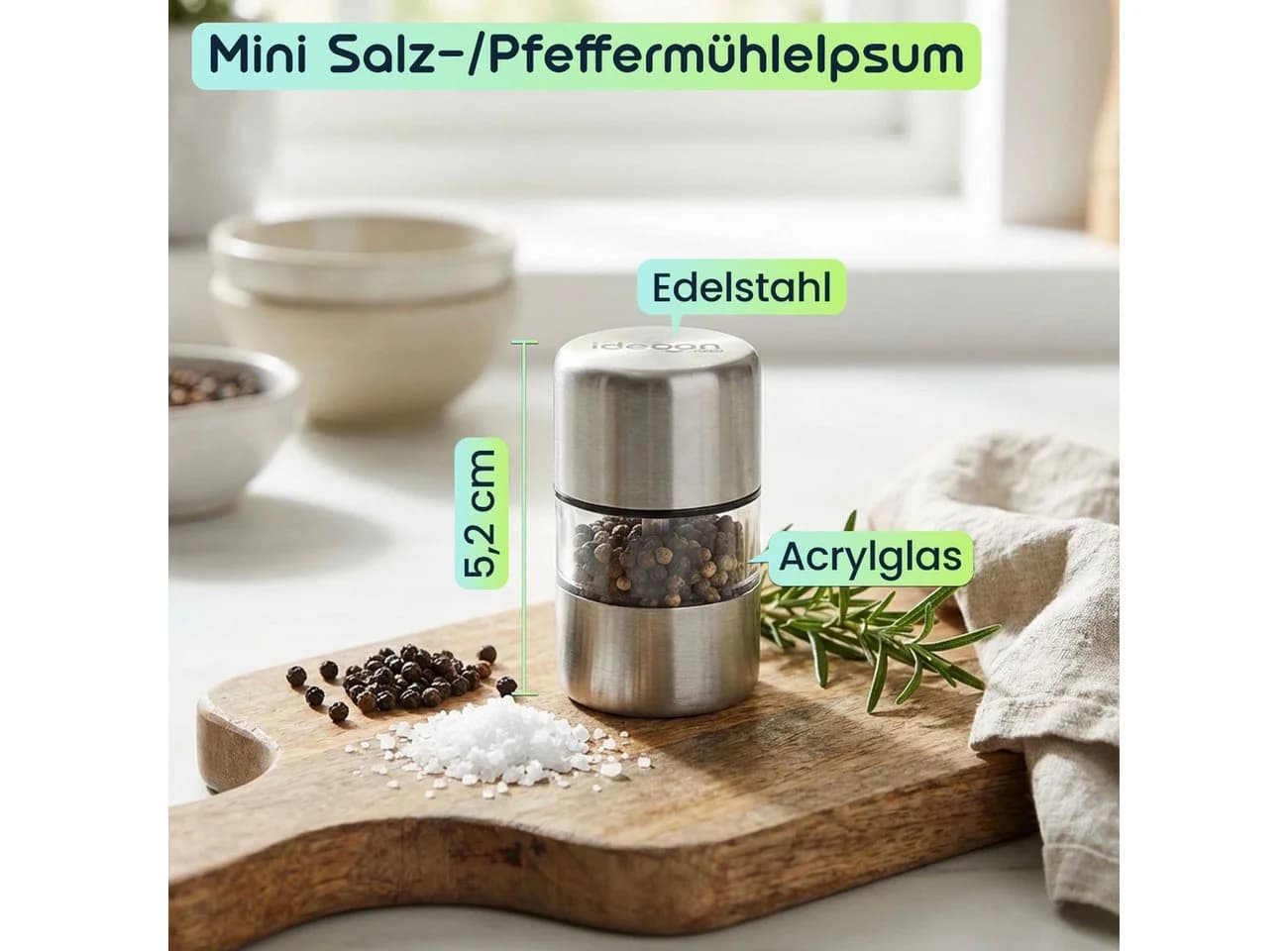 shop'n smile ideoon Salz- & Pfeffermühle Set Edelstahl Keramikmahlwerk - Bild 5