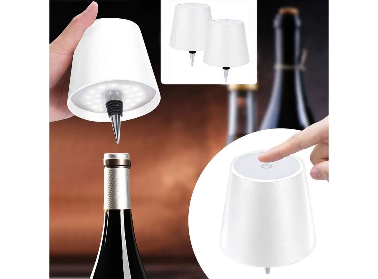 shop'n smile ideoon LED Tischleuchte Akku Flaschenlampe Weiß Dimmbar Touch USB-C - Bild 2