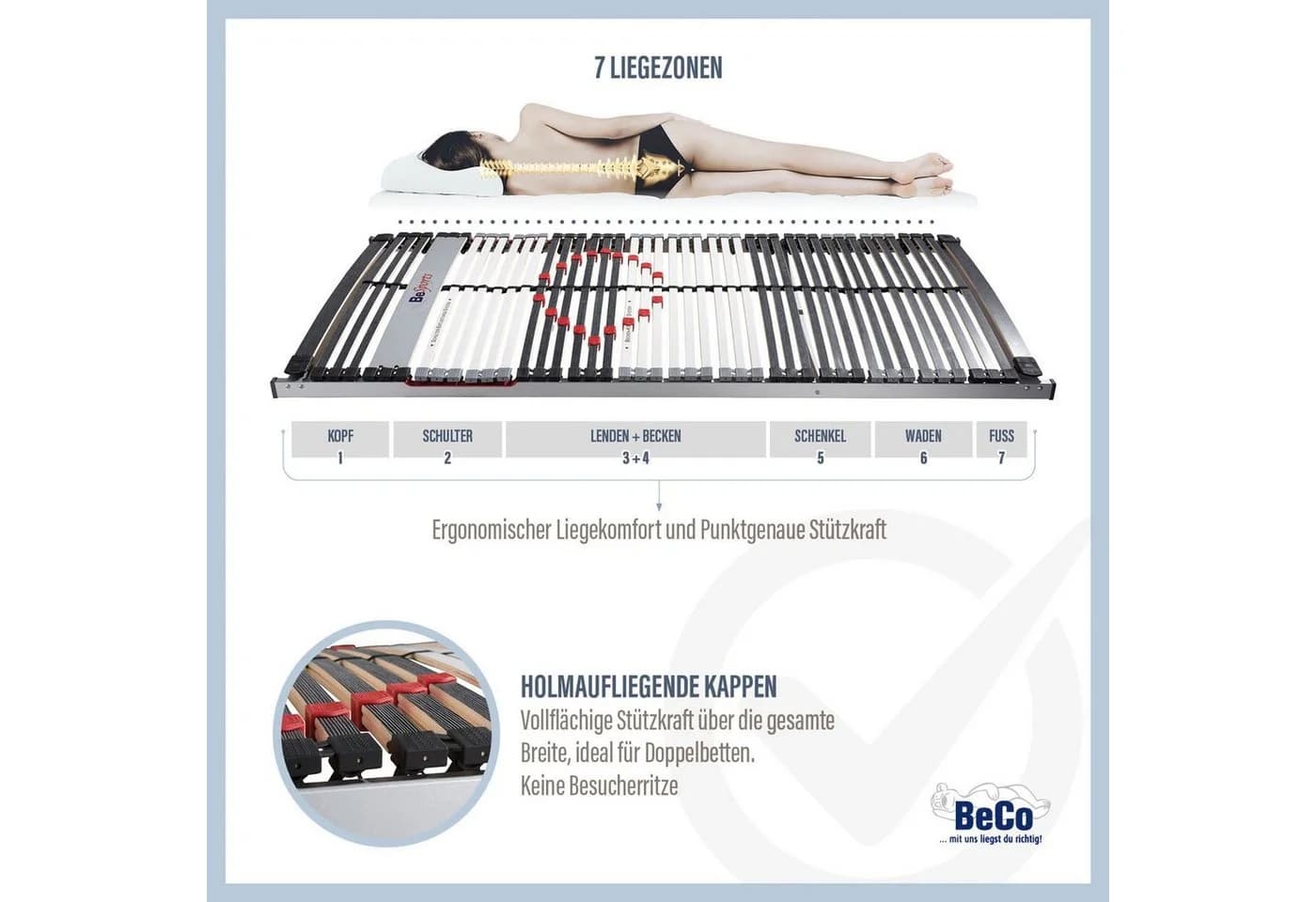 BeSports Lattenrost Excellence NV Schwarz 100x200 cm 7-Zonen - Bild 5
