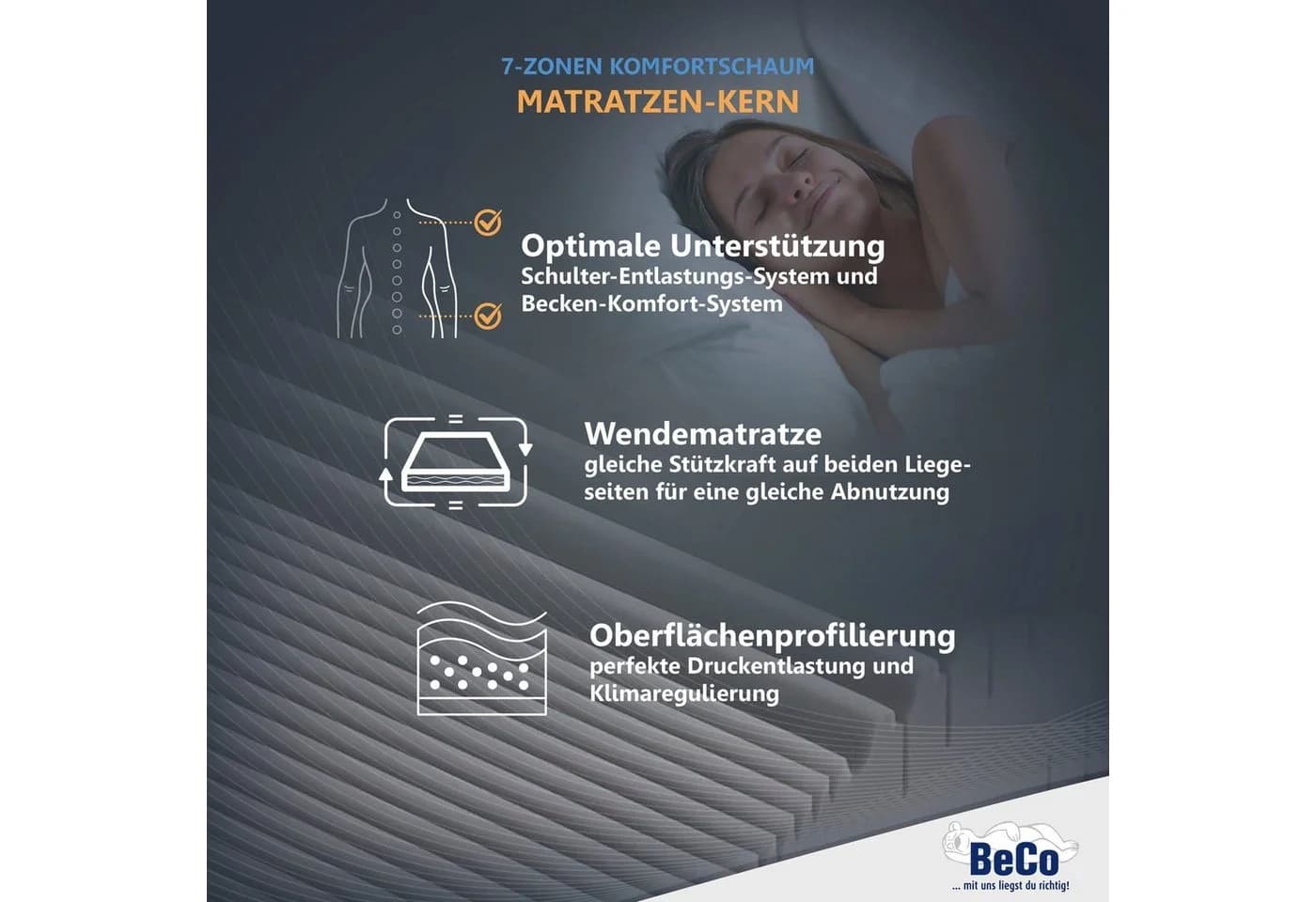 BECO Komfortschaummatratze Selection MF 7-Zonen Weiß - Bild 3