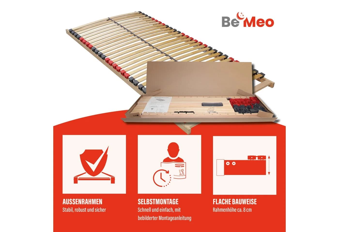 BeMeo Basic Lattenrost 80x200 cm 7 Zonen Stabil - Bild 2