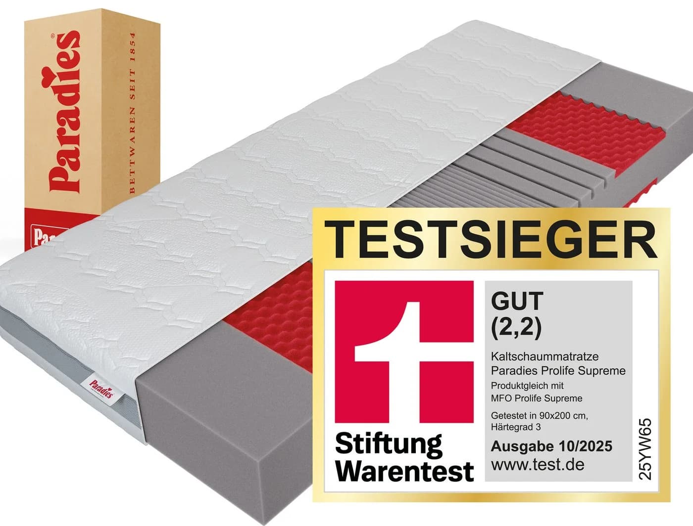 Paradies Prolife Supreme Kaltschaummatratze Testsieger Stiftung Warentest Weiß 90x200cm - Bild 2