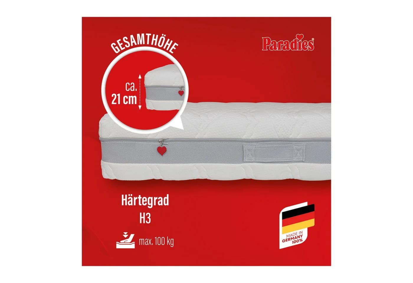 Paradies Prolife Supreme Kaltschaummatratze Testsieger Stiftung Warentest Weiß 90x200cm - Bild 3