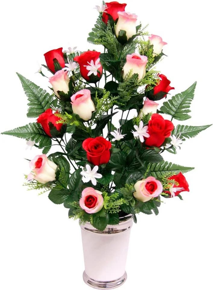 I.GE.A. Kunstpflanze Rosen Arrangement Rot/Weiß mit Keramikvase - Bild 2