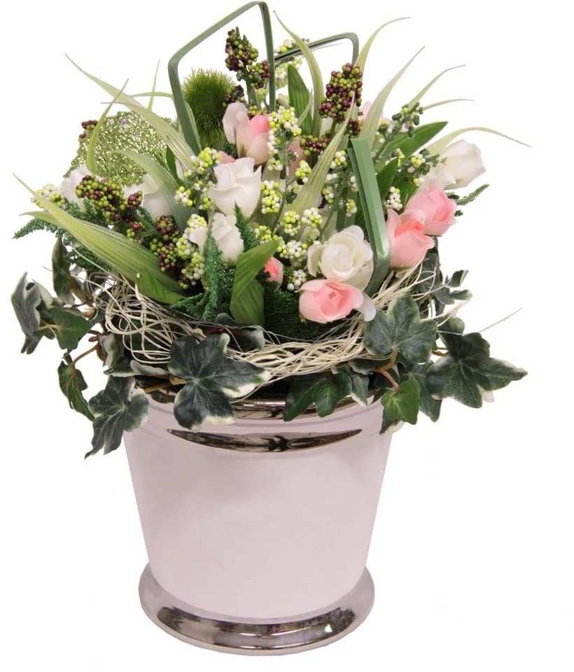 I.GE.A. Kunstpflanze Mini Röschen Rose Rosa 28 cm