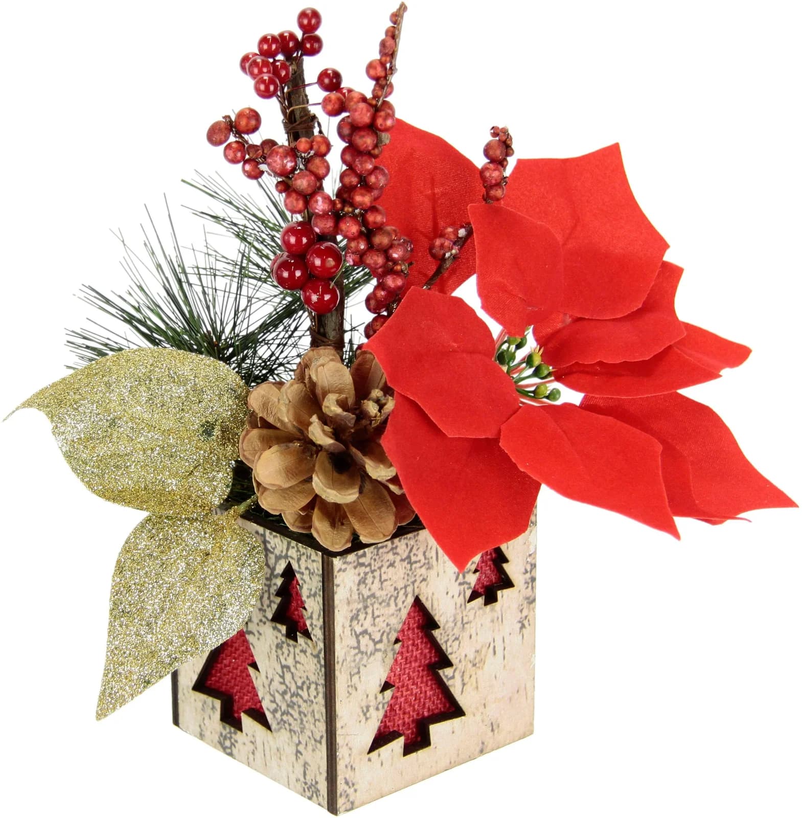 I.GE.A. Winterliche Kunstpflanze Poinsettia im Topf mit Weihnachtsdeko