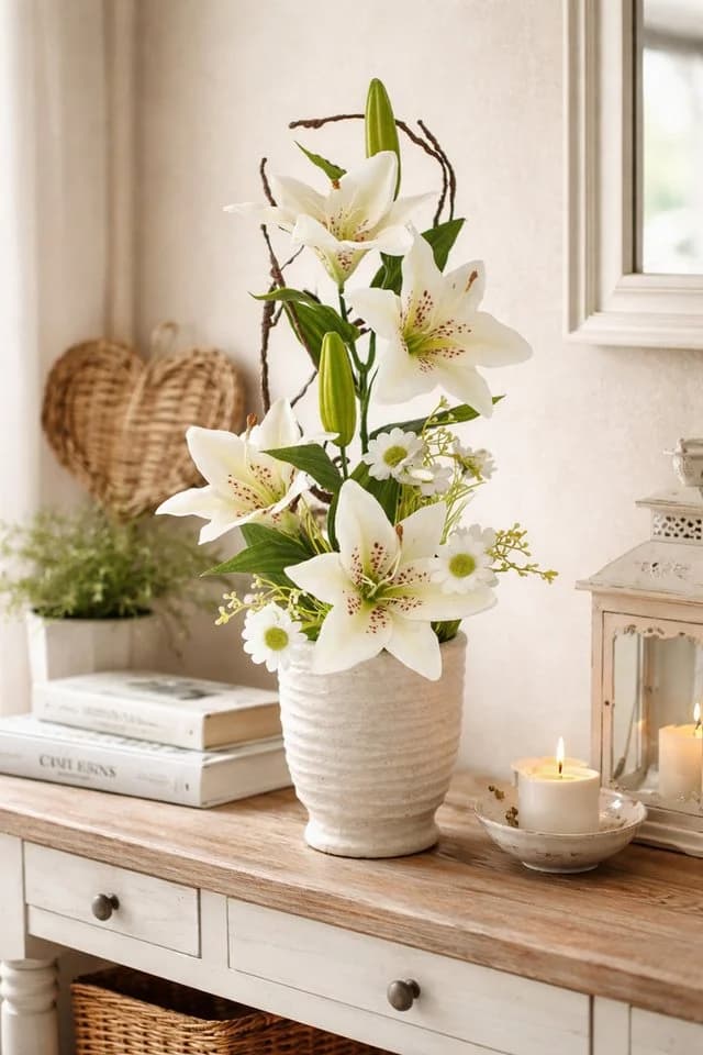 I.GE.A. Kunstpflanze Lilien Grün/Weiß 55 cm