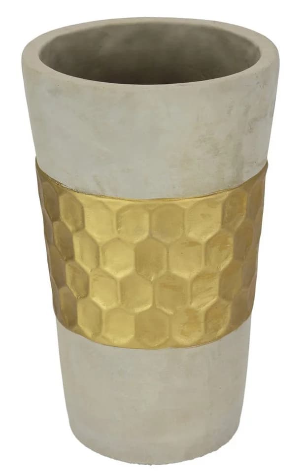 I.GE.A. Dekovase Goldverziert Betonoptik Zylindervase Grau/Gold
