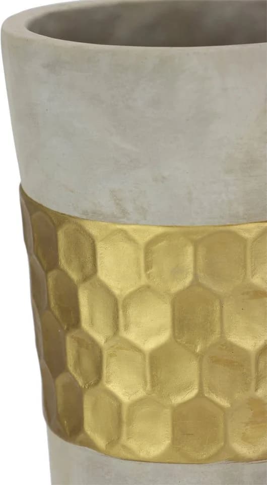 I.GE.A. Dekovase Goldverziert Betonoptik Zylindervase Grau/Gold - Bild 3