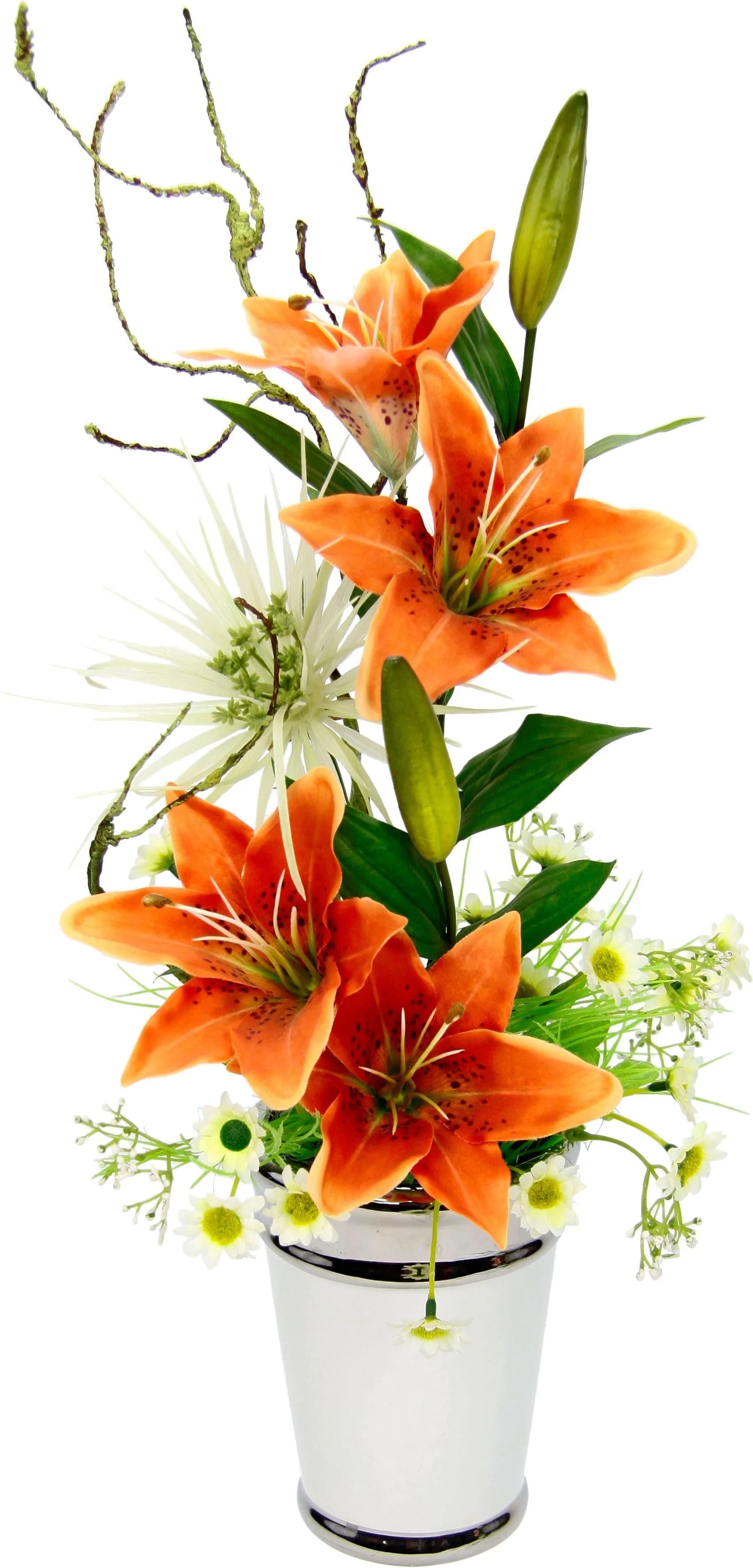 I.GE.A. Kunstpflanze Arrangement Lilien in Topf Orange Keramik - Bild 3