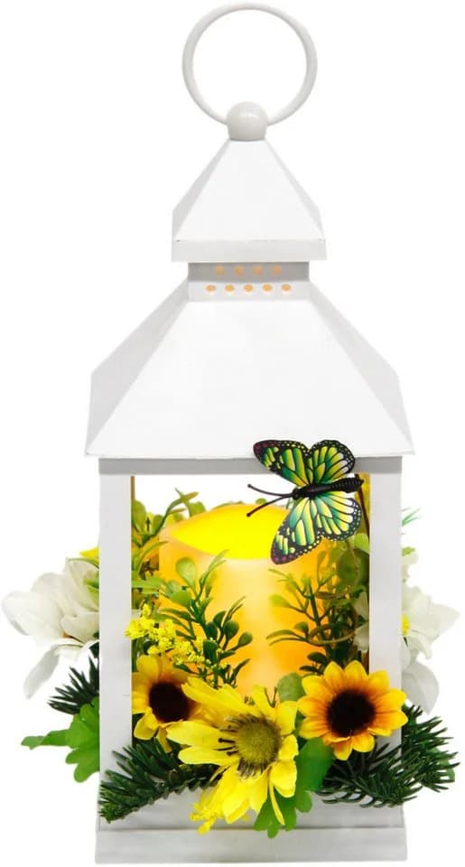 I.GE.A. Windlicht Laterne mit Sonnenblume Schmetterling Kerze