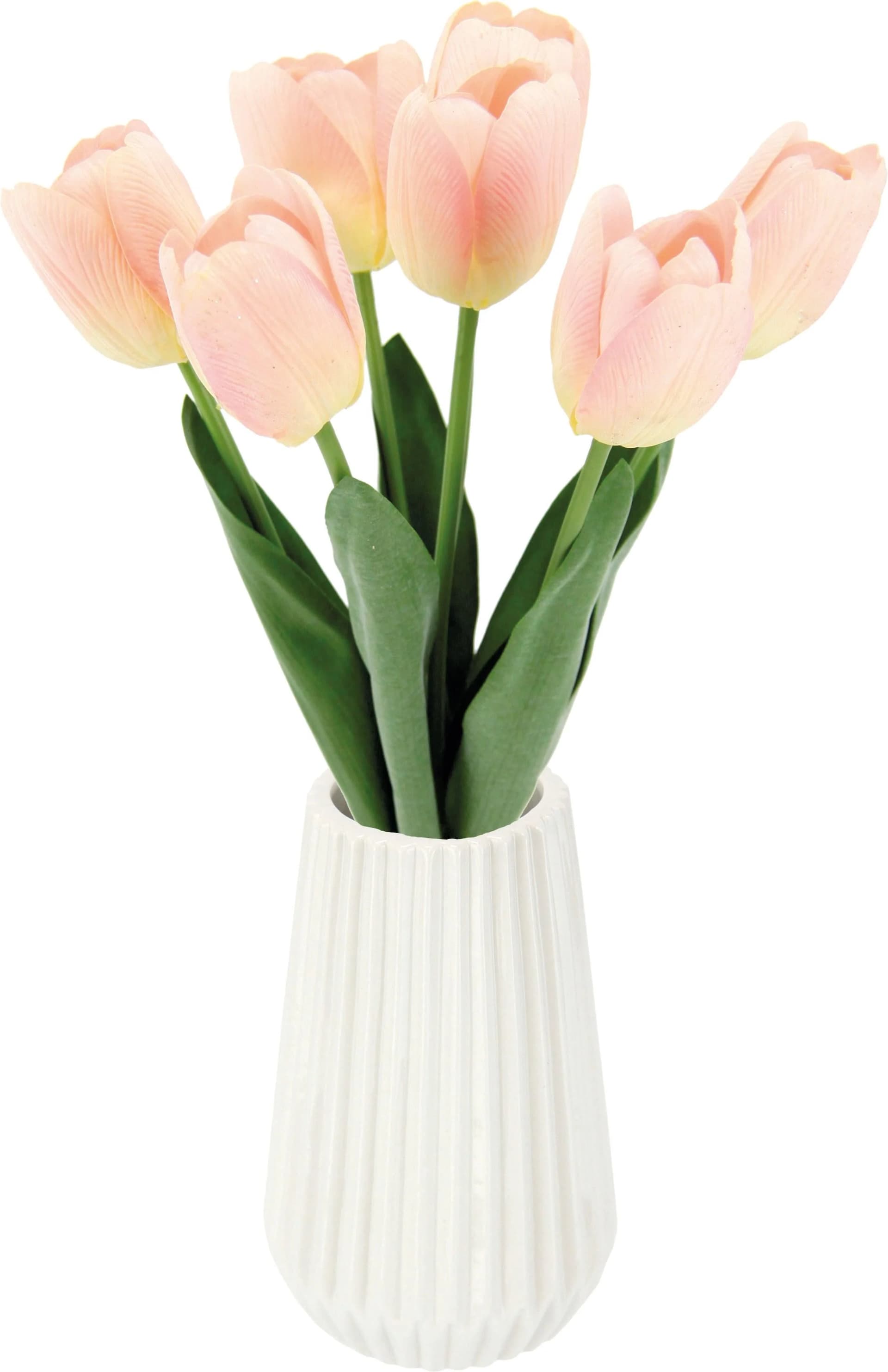Kunstblume "Real-Touch-Tulpen" Rosa Weiß Keramikvase