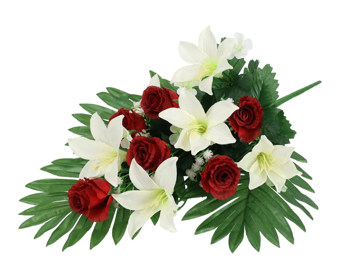 I.GE.A. Kunstblumenstrauß Rosen/Lilien Rot/Weiß Grabdeko