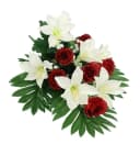 I.GE.A. Kunstblumenstrauß Rosen/Lilien Rot/Weiß Grabdeko Bild 3