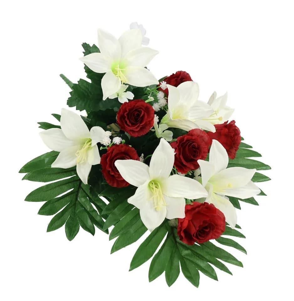 I.GE.A. Kunstblumenstrauß Rosen/Lilien Rot/Weiß Grabdeko - Bild 3