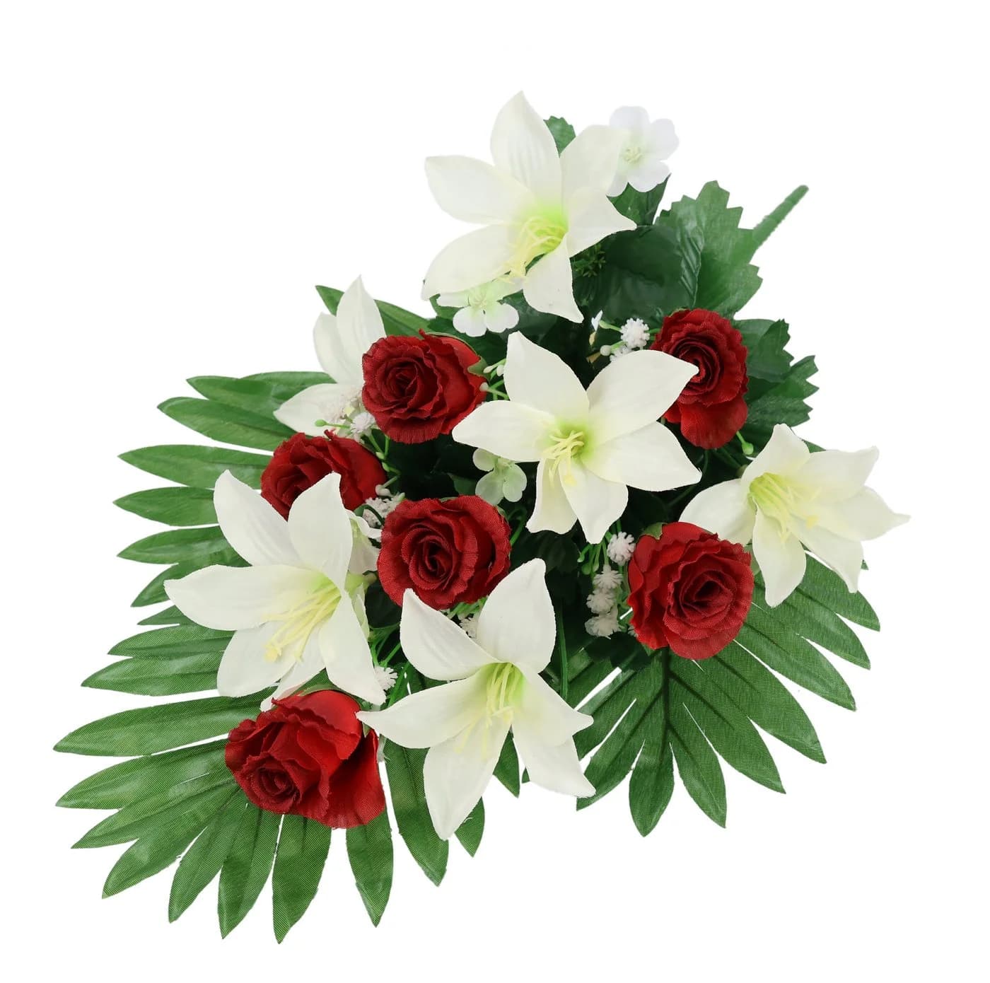 I.GE.A. Kunstblumenstrauß Rosen/Lilien Rot/Weiß Grabdeko - Bild 4