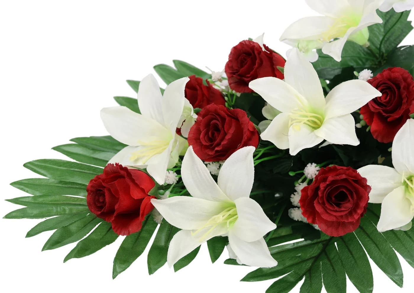 I.GE.A. Kunstblumenstrauß Rosen/Lilien Rot/Weiß Grabdeko - Bild 5