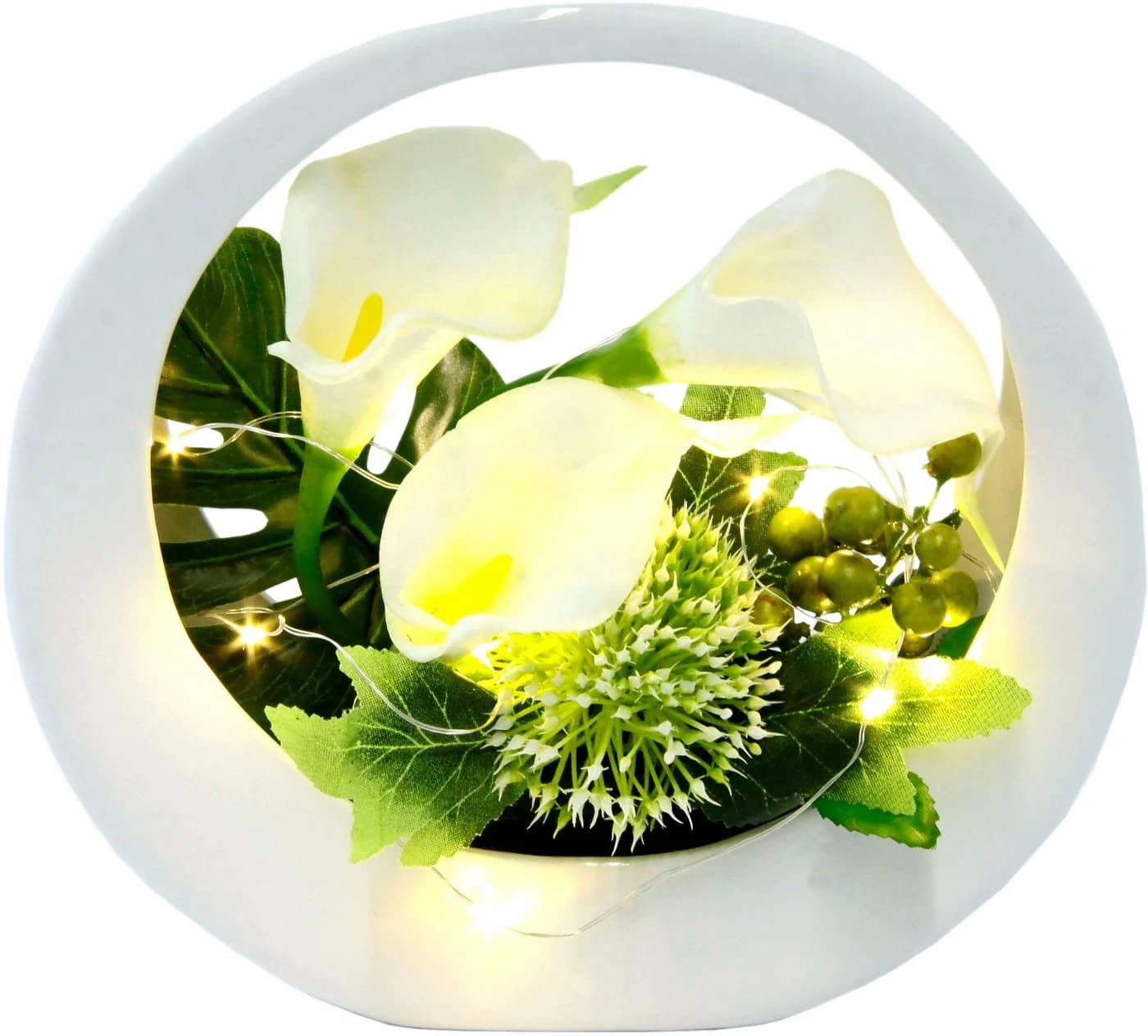 I.GE.A. Kunstblume Calla Weiß Keramikvase LED - Bild 2