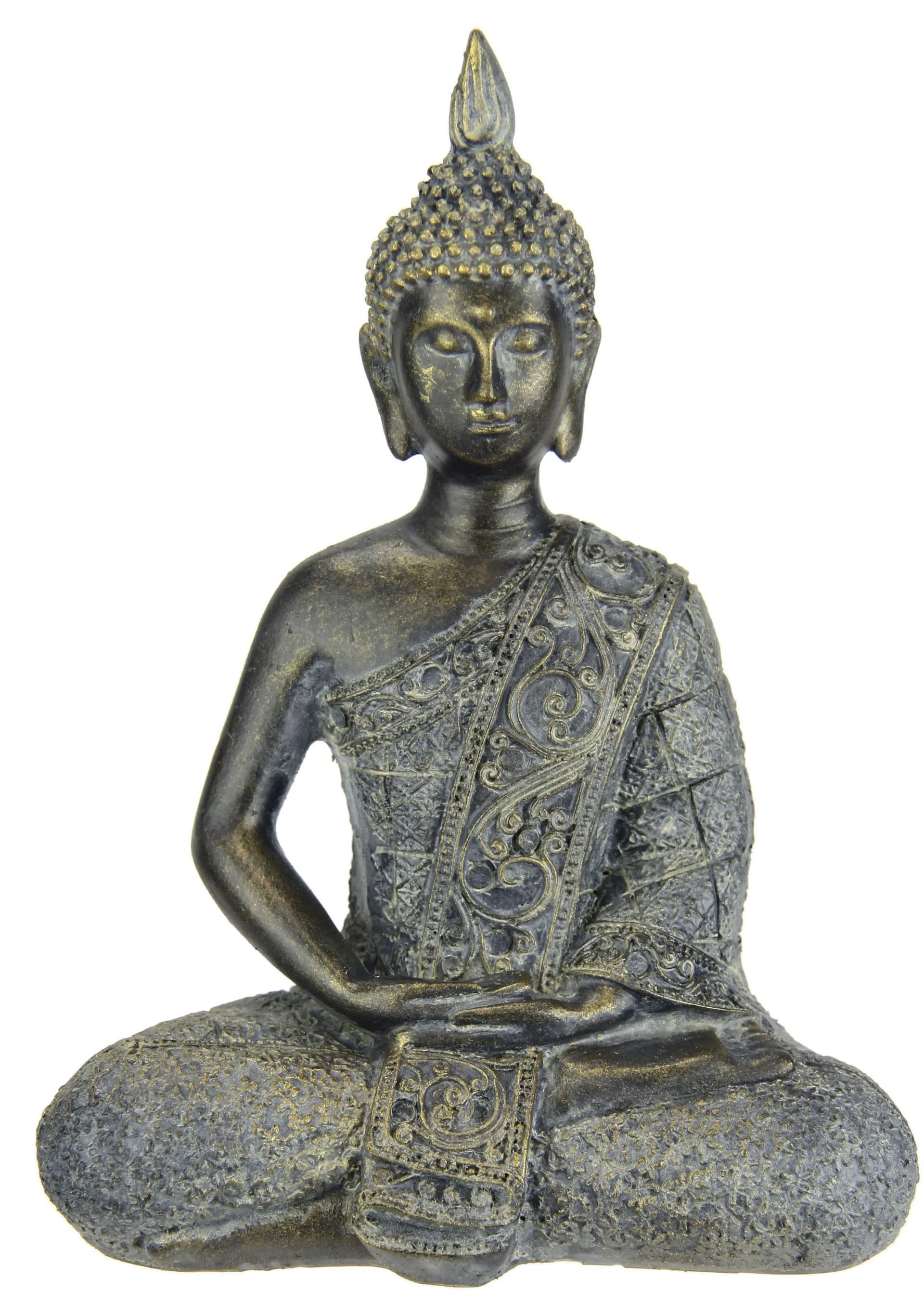 I.GE.A. Buddha Figur sitzend meditierend Statue braun-grau Polyresin - Bild 4
