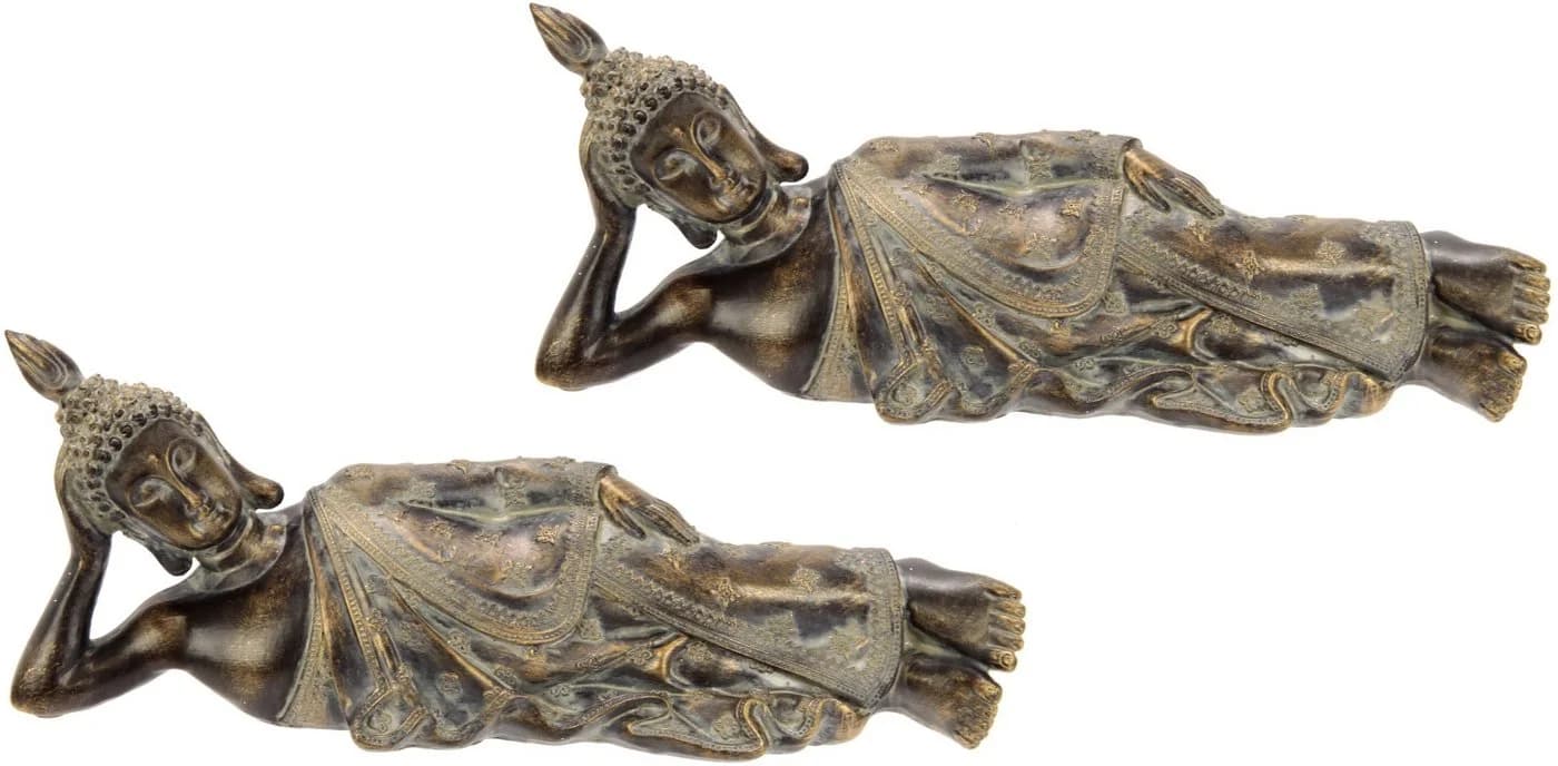 Buddhafigur Polyresin Braun Liegender Buddha
