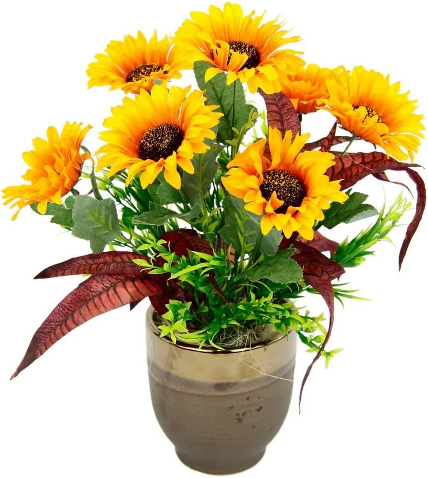 I.GE.A. Sonnenblumen-Gesteck 40 cm Keramiktopf Gelb Braun