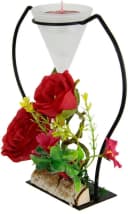 I.GE.A. Teelichthalter Rose Rot mit Kunstrosen und Glaseinsatz Bild 1