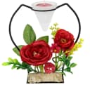I.GE.A. Teelichthalter Rose Rot mit Kunstrosen und Glaseinsatz Bild 2