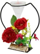 I.GE.A. Teelichthalter Rose Rot mit Kunstrosen und Glaseinsatz Bild 3
