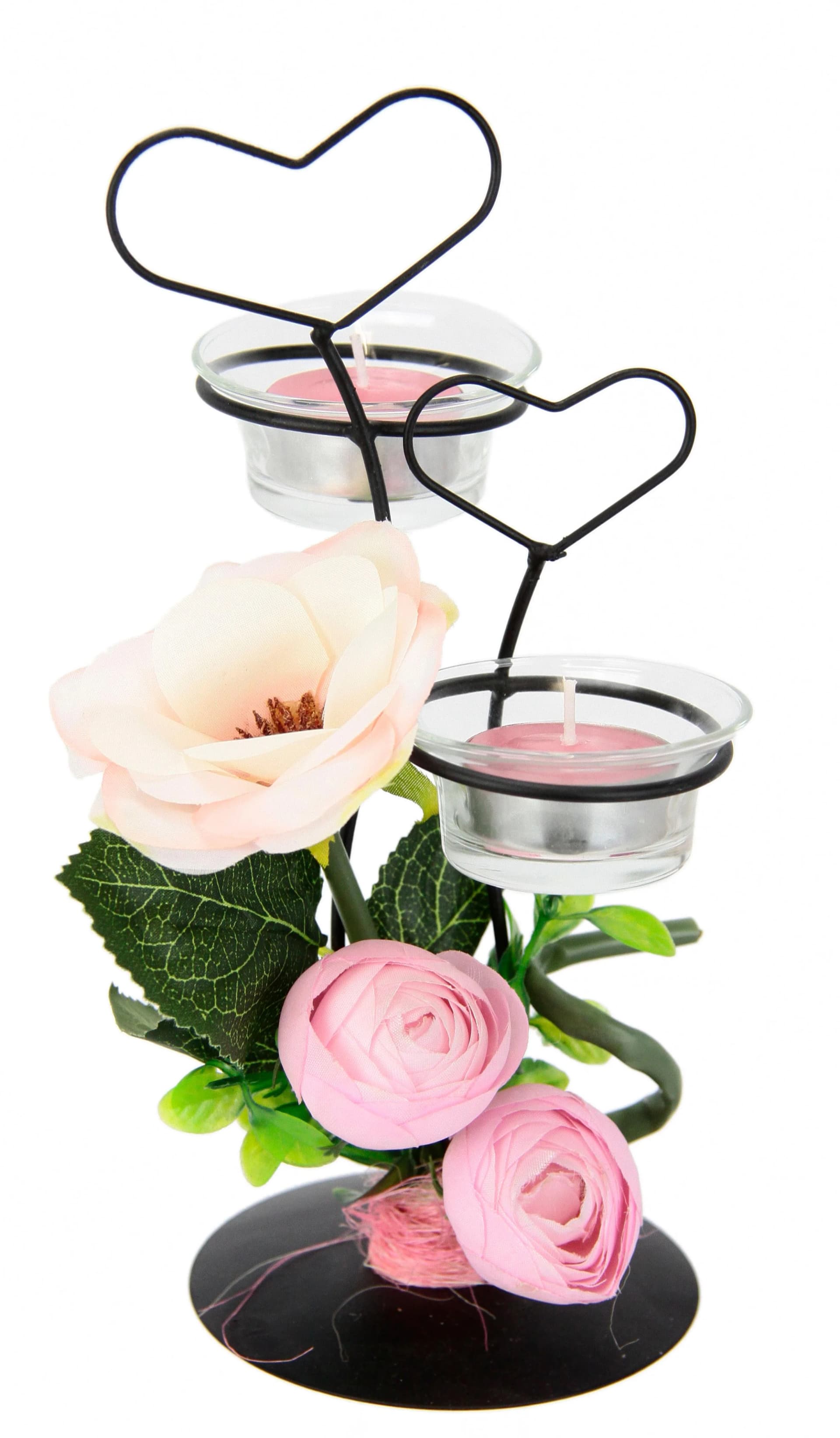 I.GE.A. Teelichthalter Rose Rosa mit Glas und Metall - Bild 2