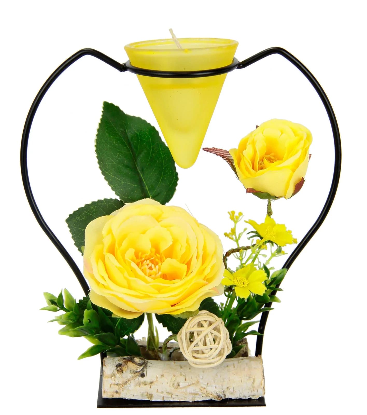 I.GE.A. Teelichthalter Rose Gelb Glas Metall Polyester