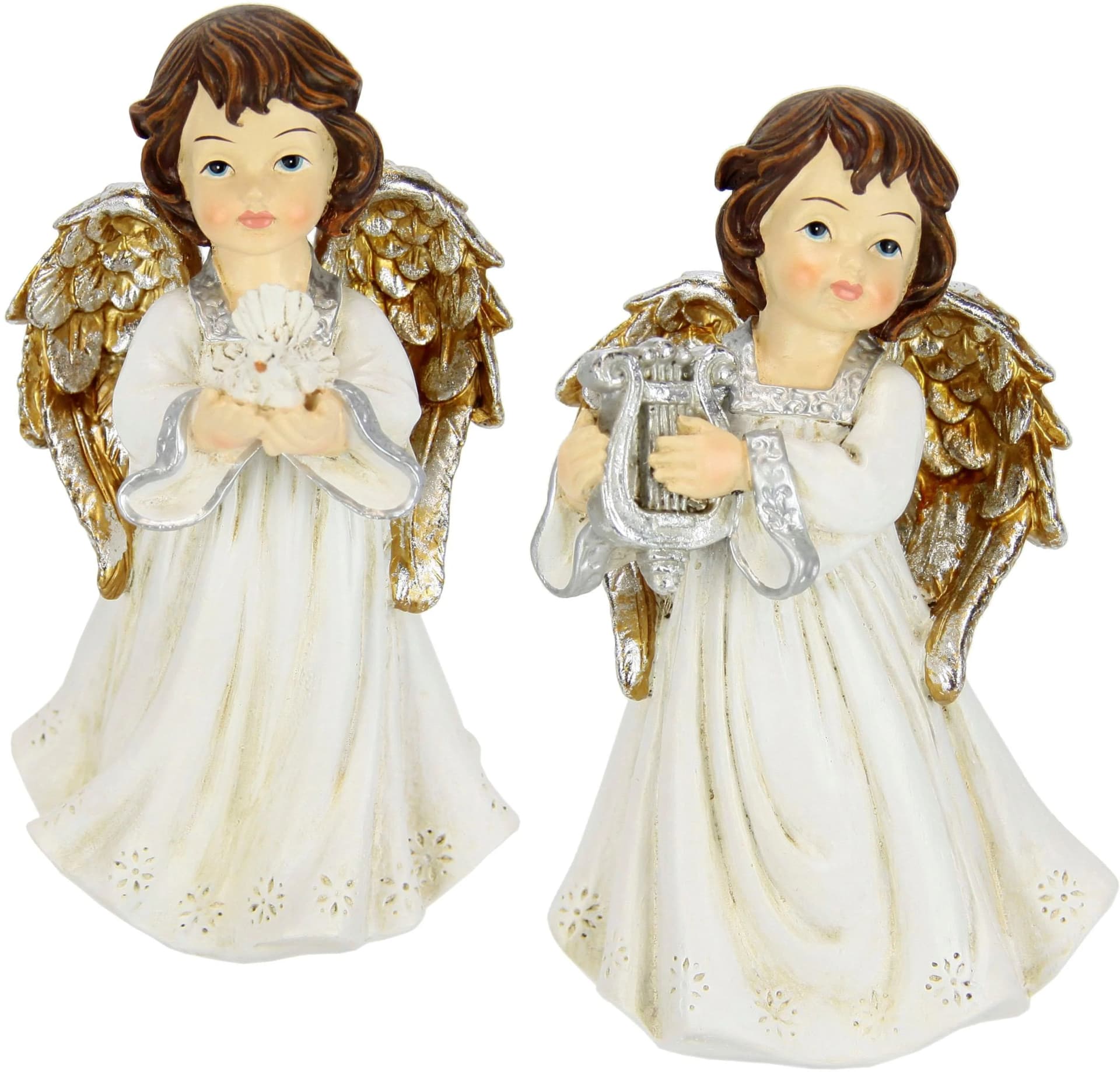 I.GE.A. Engelfigur 2er Set mit Taube & Harfe Polyresin