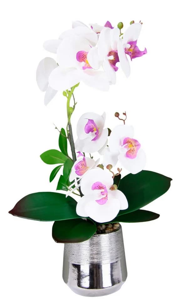 I.GE.A. Kunstorchidee Phalaenopsis Weiß/Rosa mit Keramiktopf