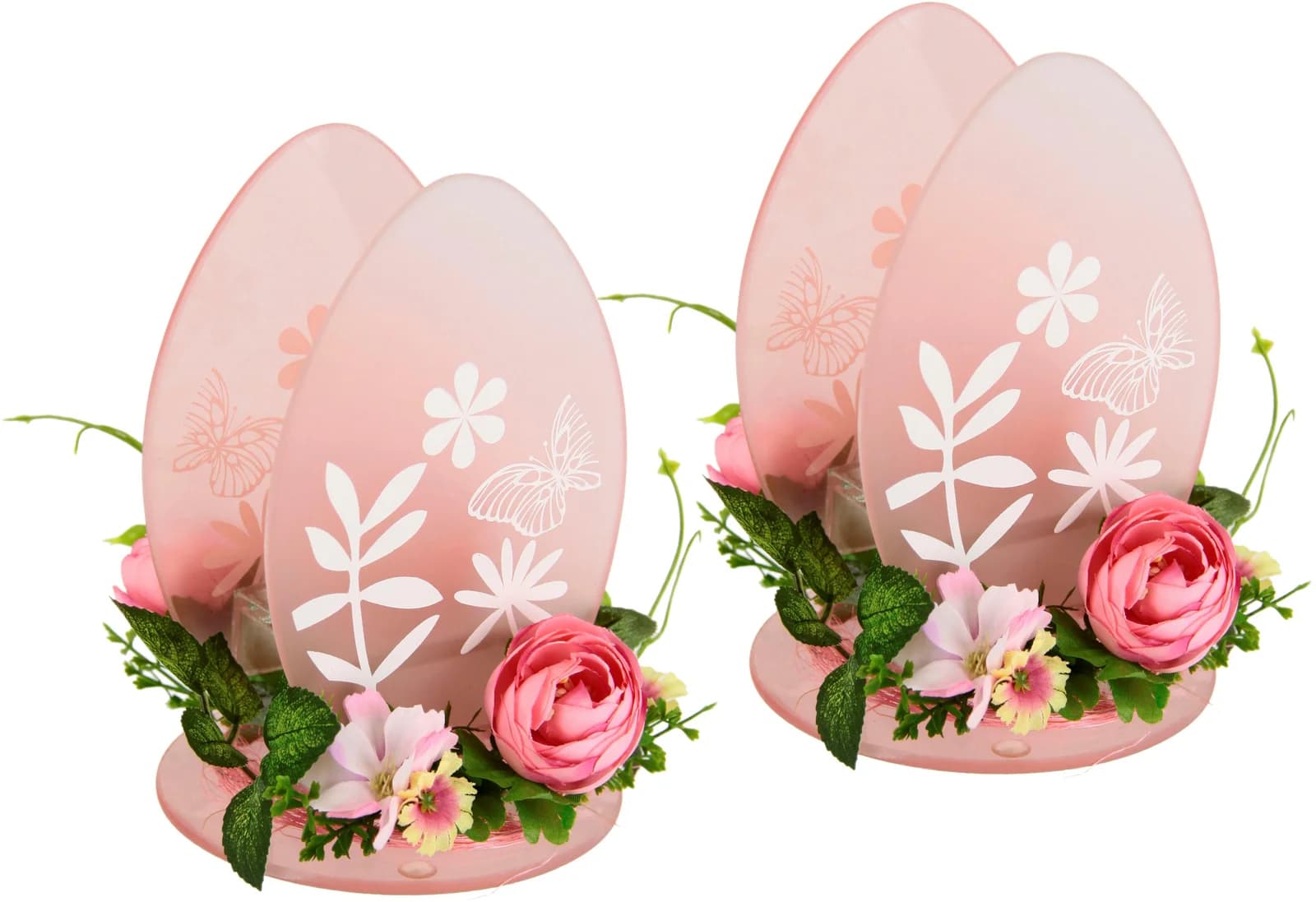 I.GE.A. Teelichthalter Ei 2er Set Windlicht Osterhase Glas Holz Kerzenleuchter Frühlingskranz 3D